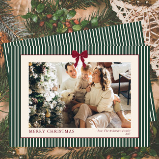 Cartes Pour Fêtes Annuelles Photo de Noël avec ruban rouge et rayures vertes