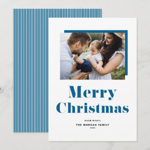 Cartes Pour Fêtes Annuelles Photo de Noël avec Typographie Gras Festive Bleue