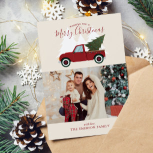 Cartes Pour Fêtes Annuelles Photo de Noël avec un camion rouge vintage