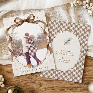 Cartes Pour Fêtes Annuelles Photo de Noël avec un nœud écossais neutre marron