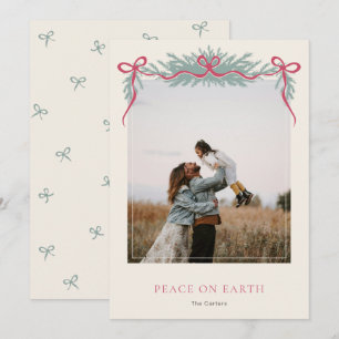 Cartes Pour Fêtes Annuelles Photo de Noël avec un nœud élégant et verdure