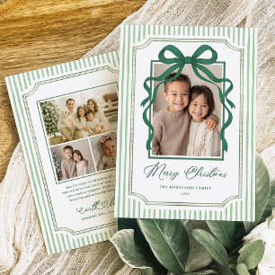 Cartes Pour Fêtes Annuelles Photo de Noël avec un ruban vert