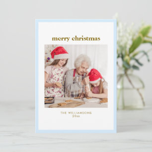 Cartes Pour Fêtes Annuelles Photo de Noël avec une bordure bleue simple et mod