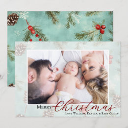 Cartes Pour Fêtes Annuelles Photo de Noël avec verdure hivernale 