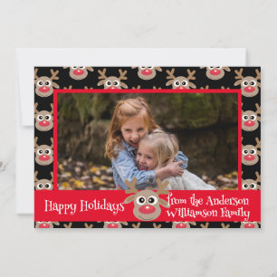 Cartes Pour Fêtes Annuelles Photo de Noël Black Red Cute Reindeer Motif