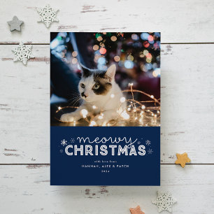 Cartes Pour Fêtes Annuelles Photo de Noël Blue Meowy