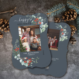 Cartes Pour Fêtes Annuelles Photo de Noël botanique de verdure bleue moderne