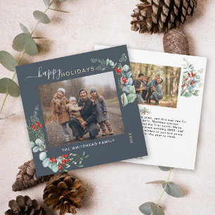 Cartes Pour Fêtes Annuelles Photo de Noël botanique de verdure bleue moderne
