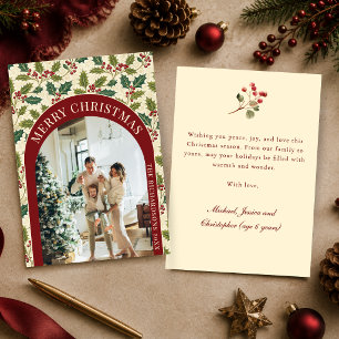 Cartes Pour Fêtes Annuelles Photo de Noël botanique vintage avec houx et baies