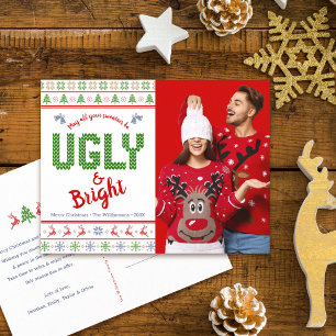 Cartes Pour Fêtes Annuelles Photo de Noël Chemise Laide Fun Nordic Rouge Vert