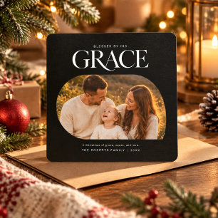 Cartes Pour Fêtes Annuelles Photo de Noël chrétien religieux Black Grace