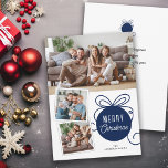 Cartes Pour Fêtes Annuelles Photo de Noël Collage Arbre Ornement Bleu<br><div class="desc">Envoyez vos voeux de Noël à votre famille et à vos amis avec cette carte de Noël minime et moderne. Le design comprend un joli dessin d'arbre bleu foncé et de l'espace pour 3 images... 1 horizontales et 2 petites images carrés. Ajoutez votre propre message personnel sur le dos, ou...</div>