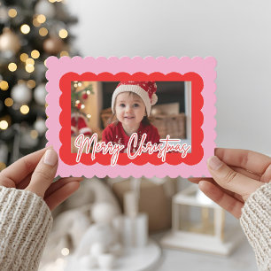 Cartes Pour Fêtes Annuelles Photo de Noël Coquille Rose Moderne Joyeux Noël