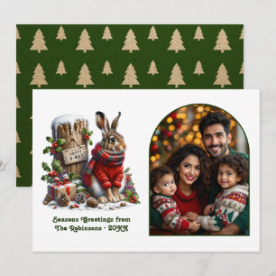 Cartes Pour Fêtes Annuelles Photo de Noël cosy de forêt rustique avec un lièvr