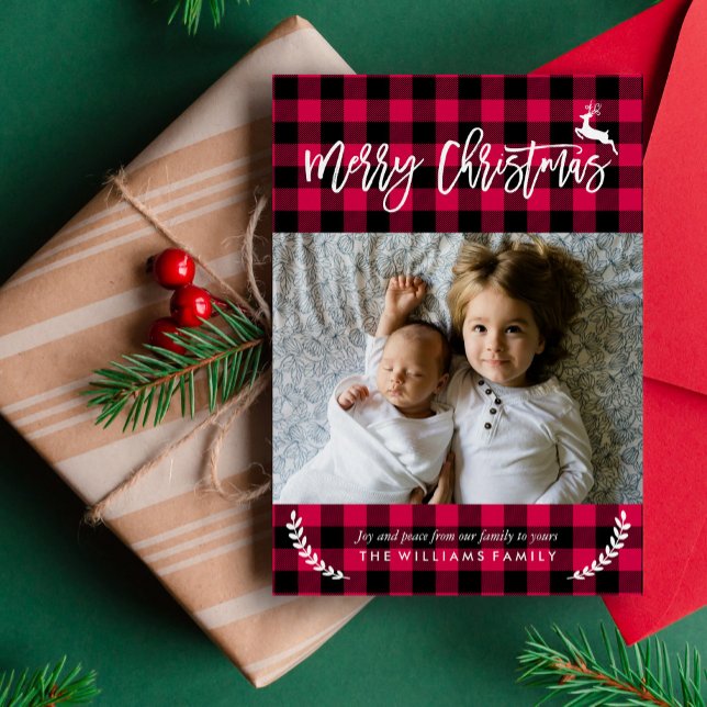Cartes Pour Fêtes Annuelles Photo de Noël Cosy Plaid Motif (Créateur téléchargé)