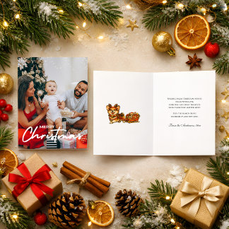 Cartes Pour Fêtes Annuelles Photo de Noël Cozy Corgi Renne Traîneau Rétro