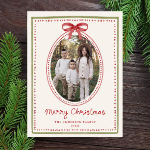 Cartes Pour Fêtes Annuelles Photo de Noël crème avec un nœud rouge vintage