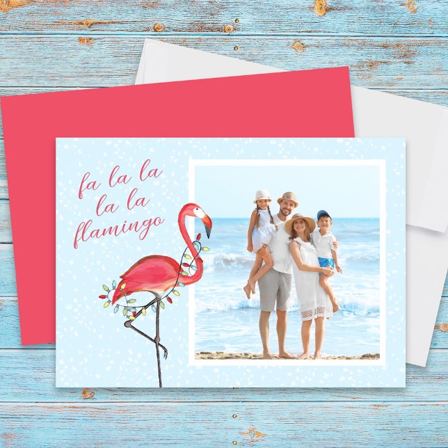 Cartes Pour Fêtes Annuelles Photo de Noël Cute Beach Flamant rose tropical ros (Christmas fa la la la la flamingo photo card)