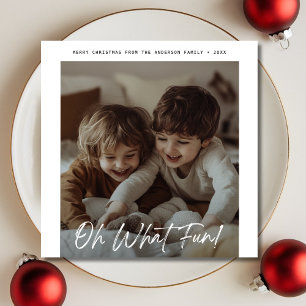 Cartes Pour Fêtes Annuelles Photo de Noël de bébé moderne Oh What Fun Burgundy
