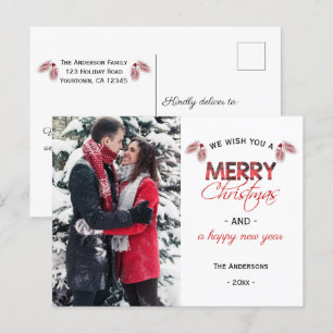 Cartes Pour Fêtes Annuelles Photo de Noël de Buffalo Plaid Pinecone