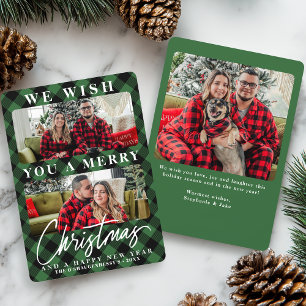 Cartes Pour Fêtes Annuelles Photo de Noël de Buffalo Vert Moderne