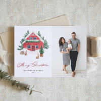 Photo de Noël de cottage rouge aquarelle cosy