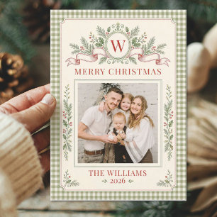 Cartes Pour Fêtes Annuelles Photo de Noël de famille avec monogramme à carreau