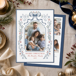 Cartes Pour Fêtes Annuelles Photo de Noël de famille avec un élégant nœud vint