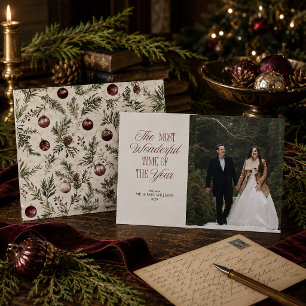 Cartes Pour Fêtes Annuelles Photo de Noël de jeunes mariés botanique de Bourgo