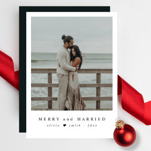 Cartes Pour Fêtes Annuelles Photo de Noël de jeunes mariés côtiers joyeux et m