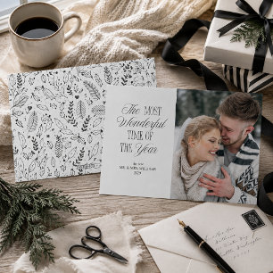 Cartes Pour Fêtes Annuelles Photo de Noël de jeunes mariés moderne en noir et 