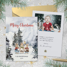 Cartes Pour Fêtes Annuelles Photo de Noël de la famille Carolers Bunny aquarel