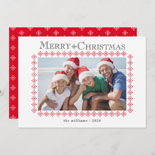 Cartes Pour Fêtes Annuelles Photo de Noël de la frontière du flocon rouge