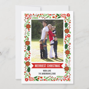 Cartes Pour Fêtes Annuelles Photo de Noël de la frontière moderne poinsettia