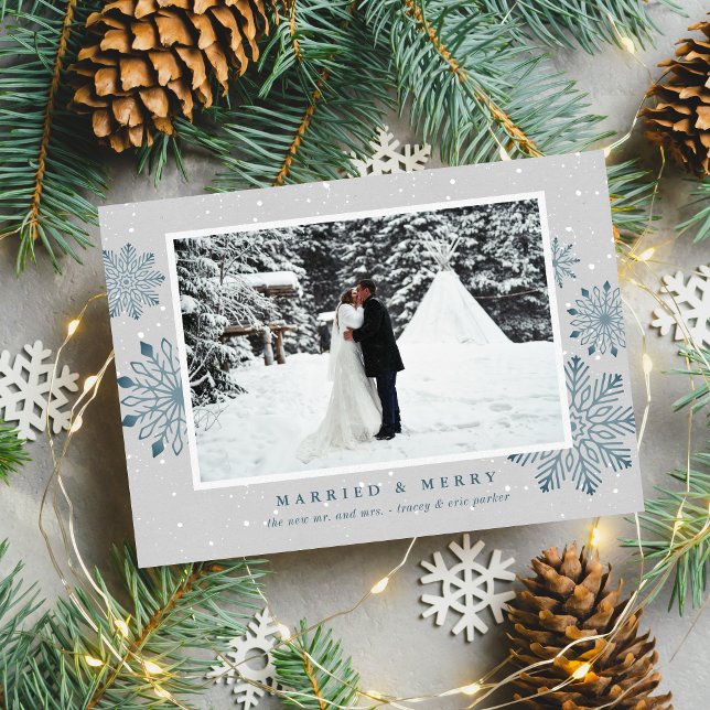 Cartes Pour Fêtes Annuelles Photo de Noël de Noël de neige mariée et joyeuse (Créateur téléchargé)