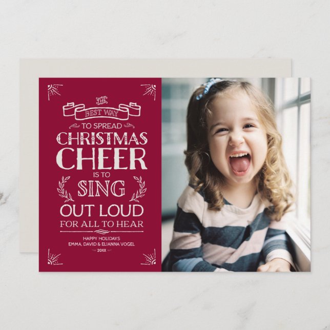 Cartes Pour Fêtes Annuelles Photo de Noël de Noël de Noël à Magenta (Devant / Derrière)