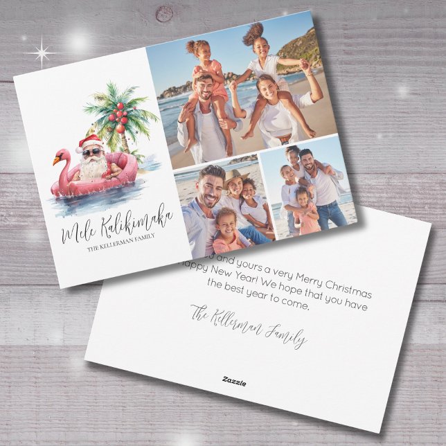 Cartes Pour Fêtes Annuelles Photo de Noël de père Noël Mele Kalikimaka (Santa Mele Kalikimaka Beach Christmas Photo Holiday Card)