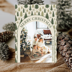 Cartes Pour Fêtes Annuelles Photo de Noël de pins rustiques en forêt hivernale