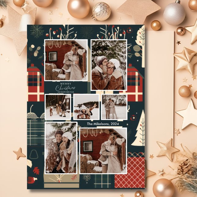 Cartes Pour Fêtes Annuelles Photo de Noël de ski nordique en forêt (Créateur téléchargé)