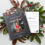 Cartes Pour Fêtes Annuelles Photo de Noël de verdure Watercolor Chalkboard<br><div class="desc">Vous adorerez ces belles cartes de Noël ! Elles sont décorées d'aquarelles botaniques avec du mistletoe, des branches de pins, des baies et de l'haleine pour bébés. En haut, il dit joyeux Noël et juste en dessous vous pouvez ajouter une image. Le bas de la carte a une place pour...</div>