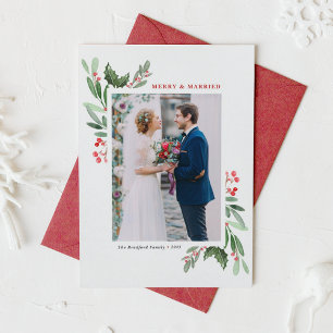 Cartes Pour Fêtes Annuelles Photo de Noël de Winterberry et Holly Mariage