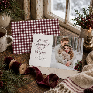 Cartes Pour Fêtes Annuelles Photo de Noël des jeunes mariés à carreaux de Bour