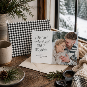 Cartes Pour Fêtes Annuelles Photo de Noël des jeunes mariés à carreaux noir et