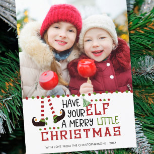 Cartes Pour Fêtes Annuelles Photo de Noël drôle de lutin mignon Joyeux petit N