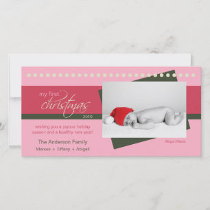 Cartes Pour Fêtes Annuelles Photo de Noël du 1er bébé (rose)