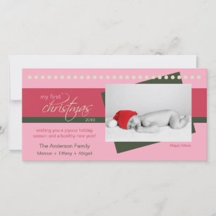 Cartes Pour Fêtes Annuelles Photo de Noël du 1er bébé (rose)