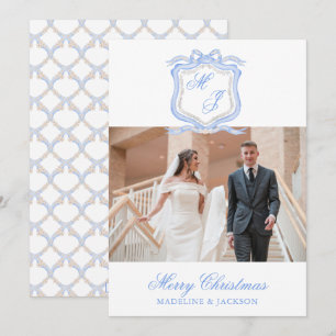 Cartes Pour Fêtes Annuelles Photo de Noël du concepteur d'aquarelle bleu