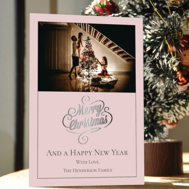 Cartes Pour Fêtes Annuelles Photo de Noël Elegance Moderne | Rose (Pink Modern Elegance Christmas Photo Holiday Card
)