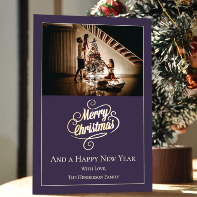 Cartes Pour Fêtes Annuelles Photo de Noël Elegance Moderne | Violet (Purple Modern Elegance Christmas Photo Holiday Card)