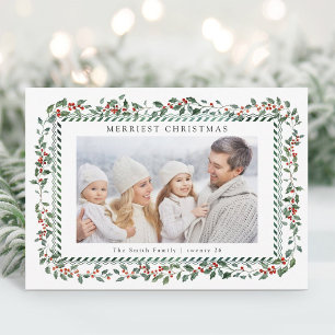 Cartes Pour Fêtes Annuelles Photo de Noël Elegant à Baies de Houx 